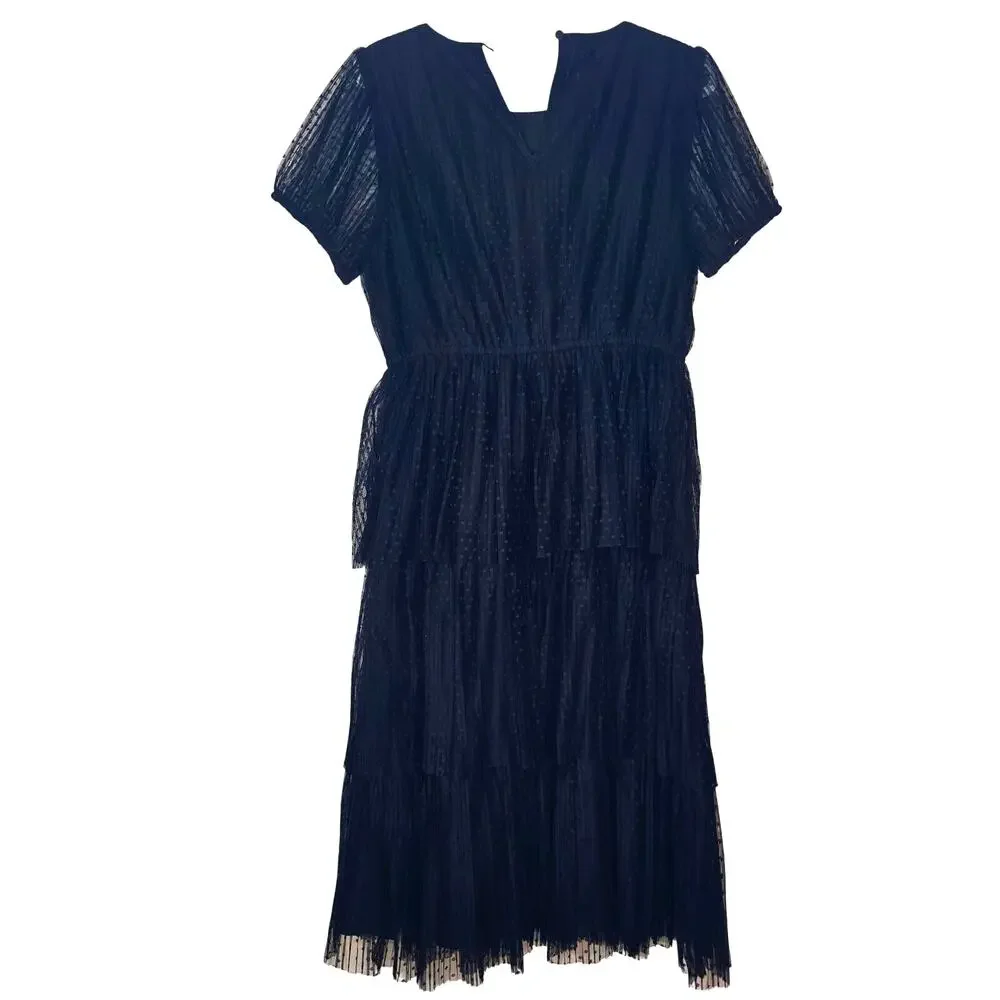 NWT J Crew Pleated Flock-Dot Puff-Sleeve Dress - Picture 6 of 10